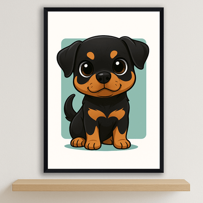 Quadri stampe d'autore Rottweiler in stile Chibi | Incorniciamoci