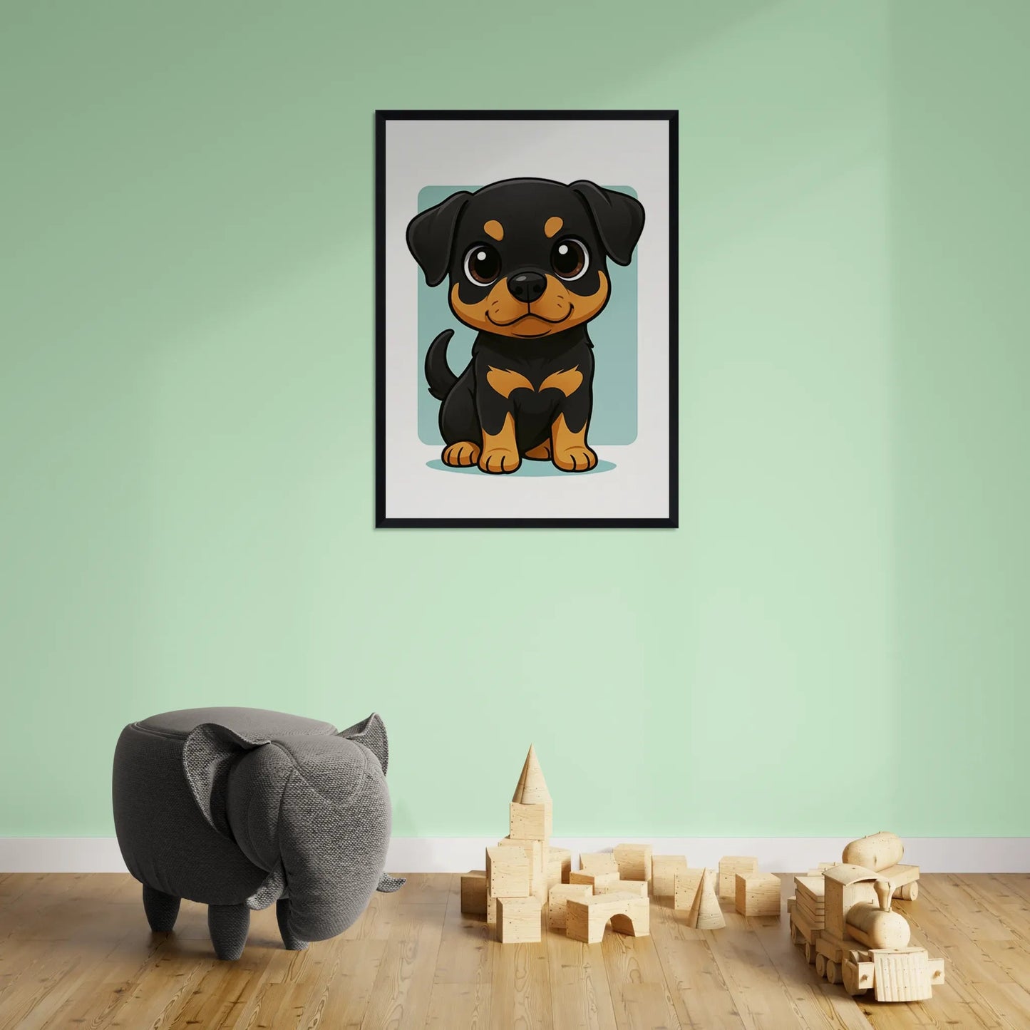 Quadri stampe d'autore Rottweiler in stile Chibi | Incorniciamoci