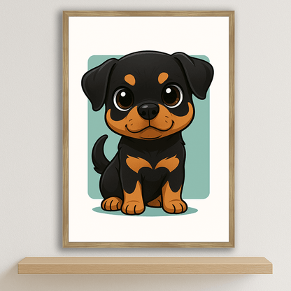 Quadri stampe d'autore Rottweiler in stile Chibi | Incorniciamoci