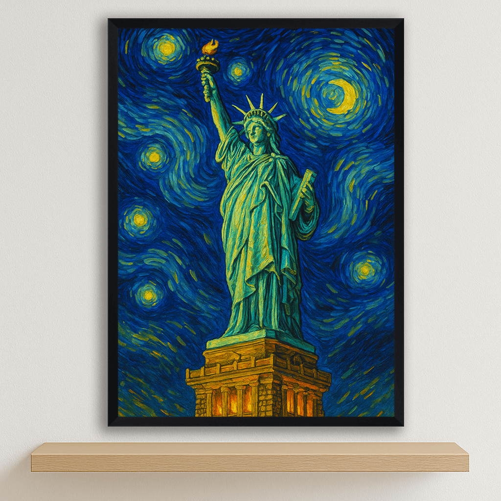 Quadri stampe d'autore Statua della Libertà stile Gogh | Incorniciamoci
