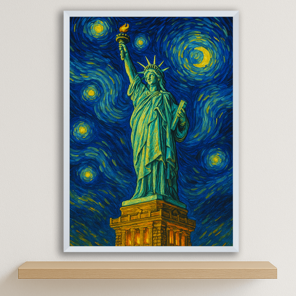 Quadri stampe d'autore Statua della Libertà stile Gogh | Incorniciamoci