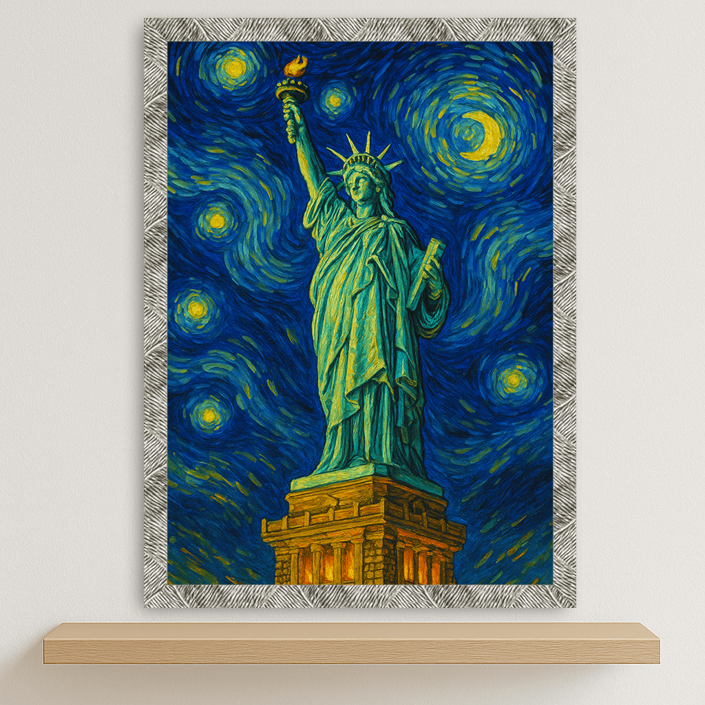 Quadri stampe d'autore Statua della Libertà stile Gogh | Incorniciamoci