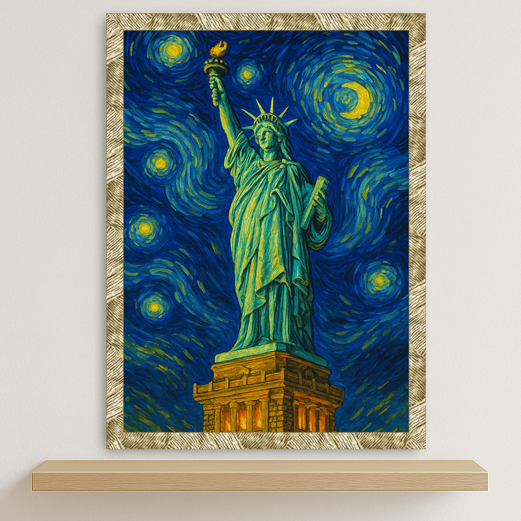Quadri stampe d'autore Statua della Libertà stile Gogh | Incorniciamoci