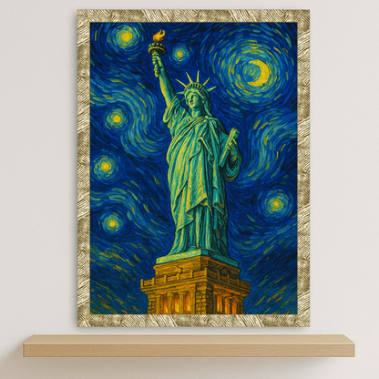 Quadri stampe d'autore Statua della Libertà stile Gogh | Incorniciamoci