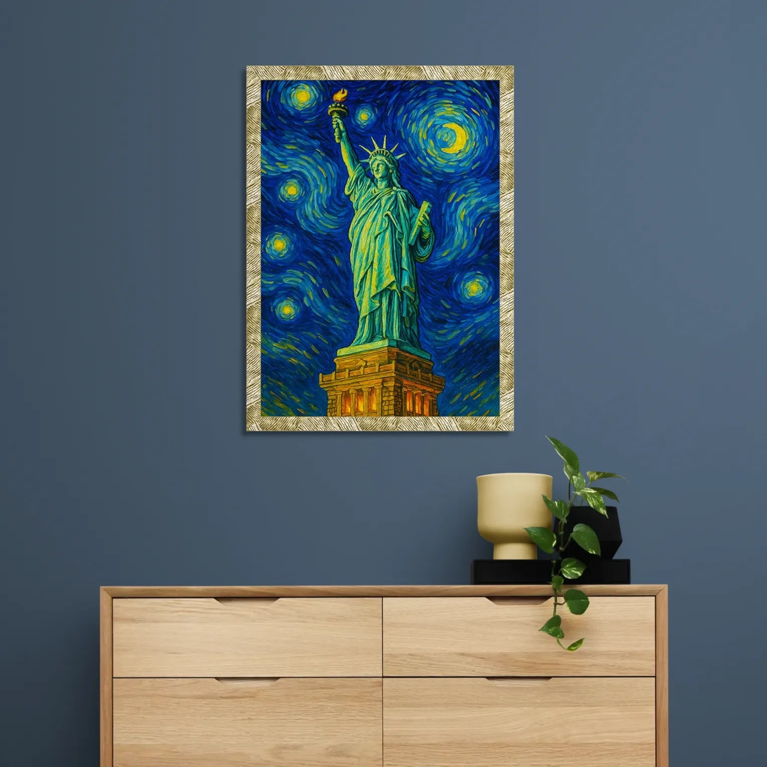 Quadri stampe d'autore Statua della Libertà stile Gogh | Incorniciamoci