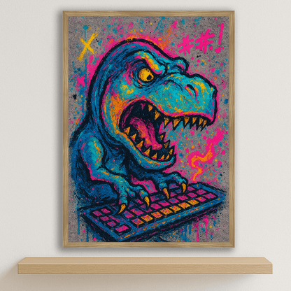 Quadri stampe d'autore T-Rex con PC | Incorniciamoci