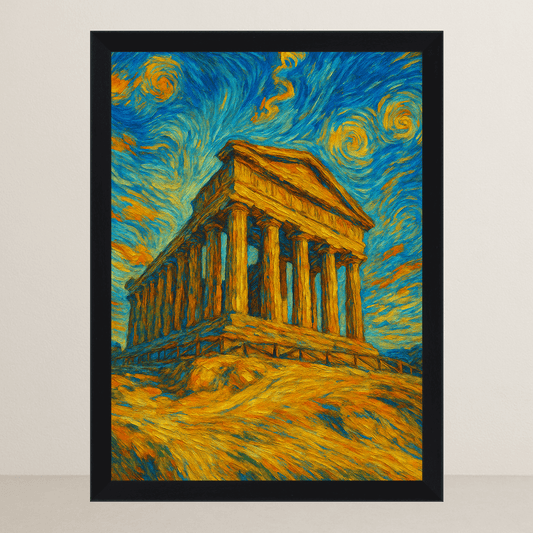 Quadri stampe d'autore Tempio di Agrigento stile Gogh | Incorniciamoci