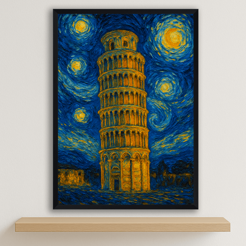 Quadri stampe d'autore Torre di Pisa stile Gogh | Incorniciamoci