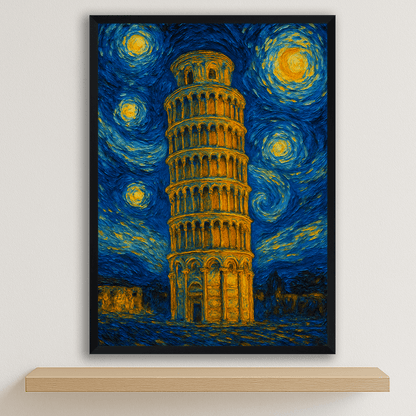 Quadri stampe d'autore Torre di Pisa stile Gogh | Incorniciamoci