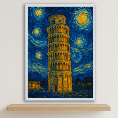 Quadri stampe d'autore Torre di Pisa stile Gogh | Incorniciamoci