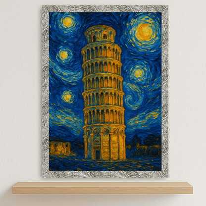 Quadri stampe d'autore Torre di Pisa stile Gogh | Incorniciamoci