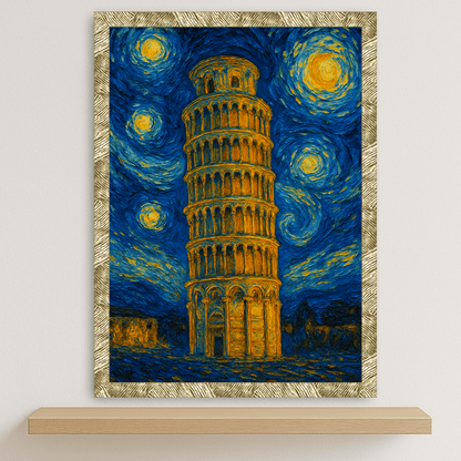 Quadri stampe d'autore Torre di Pisa stile Gogh | Incorniciamoci
