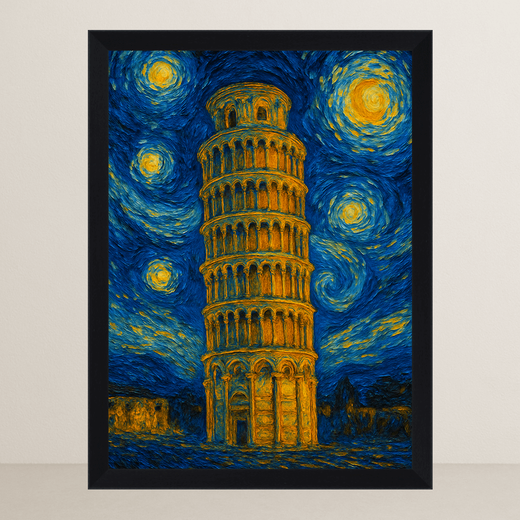 Quadri stampe d'autore Torre di Pisa stile Gogh | Incorniciamoci