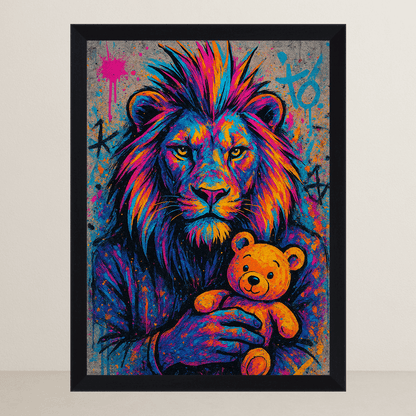 Leone Orsacchiotto stampato su forex, cornice FSC, disponibile in varie misure