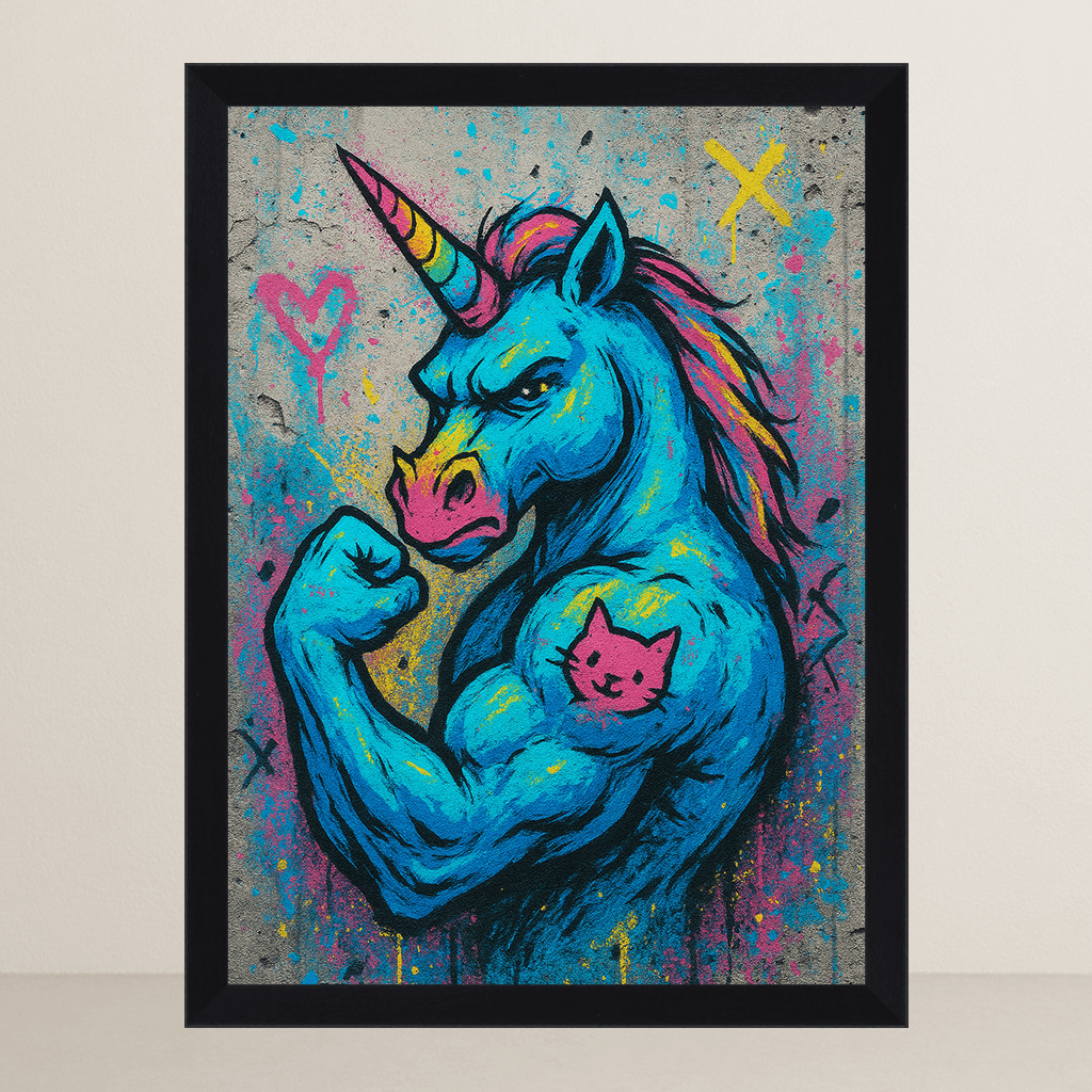 Unicorno Tatuato stampato su forex, cornice FSC, disponibile in varie misure