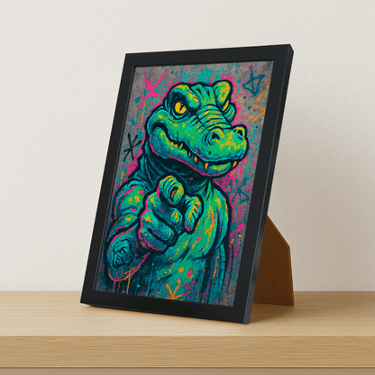 Coccodrillo I want you stampato su forex, cornice portafoto nero, misura 21x29.7