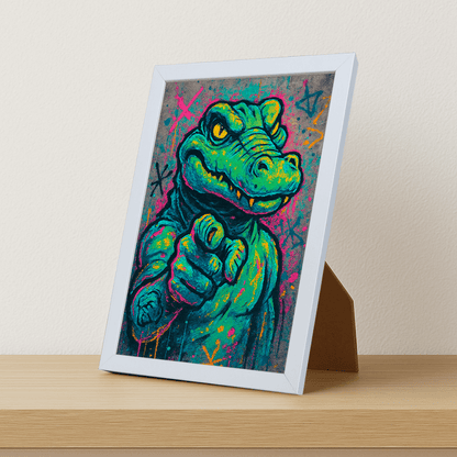 Coccodrillo I want you stampato su forex, cornice portafoto bianco, misura 21x29.7