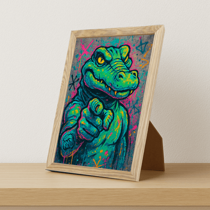Coccodrillo I want you stampato su forex, cornice portafoto legno, misura 21x29.7