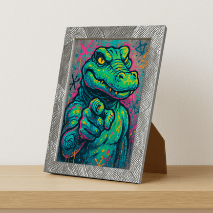 Coccodrillo I want you stampato su forex, cornice portafoto argento, misura 21x29.7