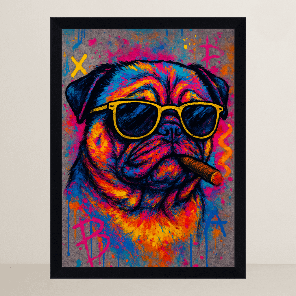 Carlino con sigaro stampato su forex, cornice FSC, disponibile in varie misure