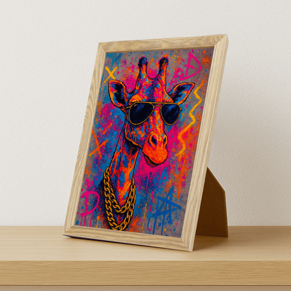 Giraffa Bro stampato su forex, cornice portafoto legno, misura 21x29.7