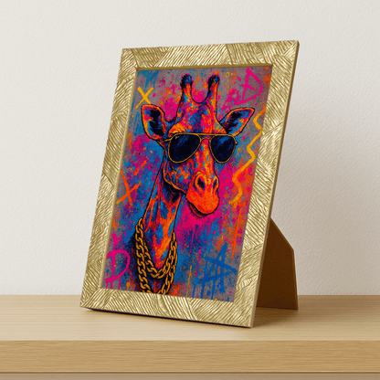 Giraffa Bro stampato su forex, cornice portafoto oro, misura 21x29.7