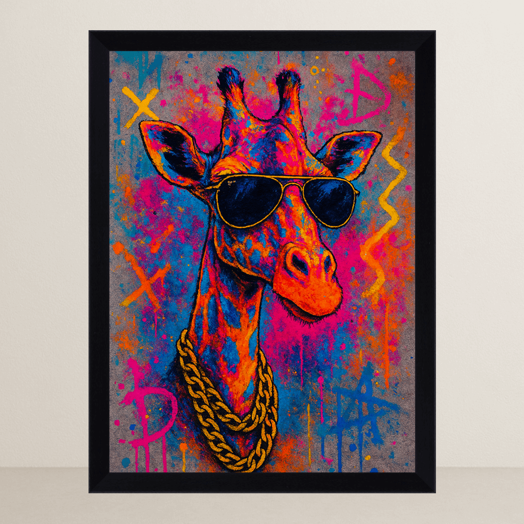 Giraffa Bro stampato su forex, cornice FSC, disponibile in varie misure