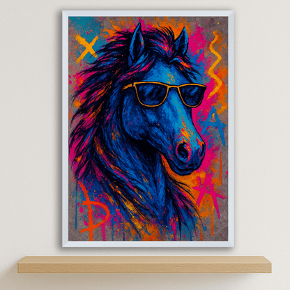 Cavallo Rock stampato su forex, cornice bianco, disponibile in 30x40, 40x50 e 50x70 cm