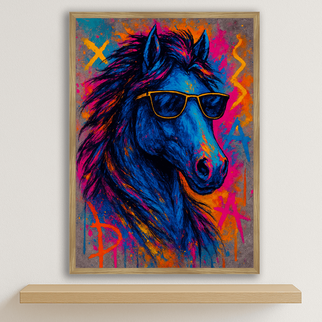 Cavallo Rock stampato su forex, cornice legno, disponibile in 30x40, 40x50 e 50x70 cm