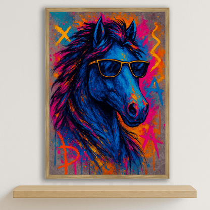 Cavallo Rock stampato su forex, cornice legno, disponibile in 30x40, 40x50 e 50x70 cm