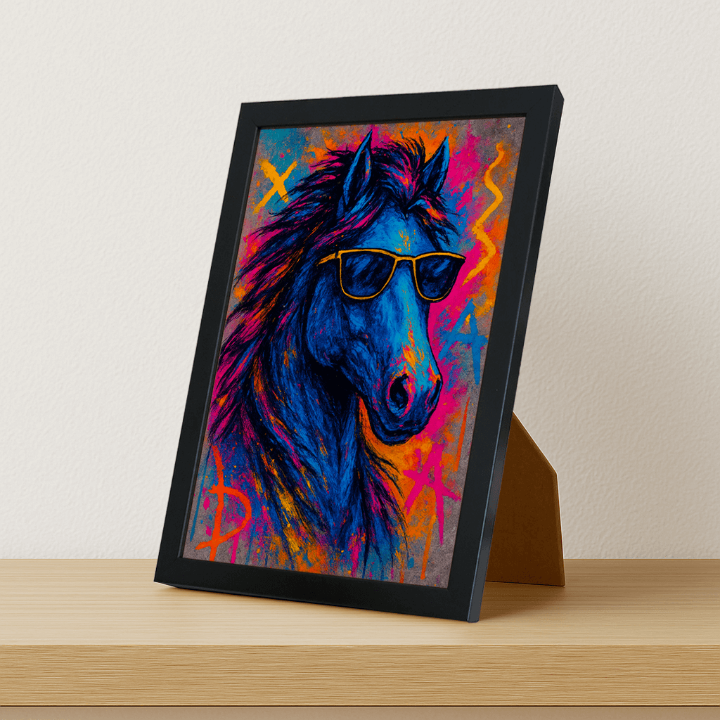 Cavallo Rock stampato su forex, cornice portafoto nero, misura 21x29.7