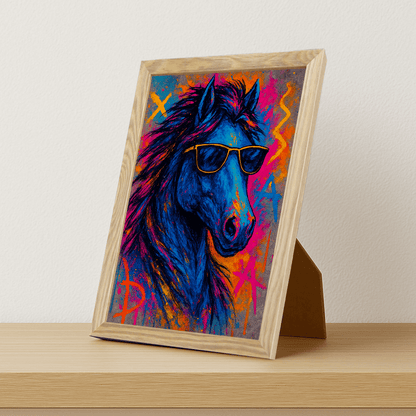 Cavallo Rock stampato su forex, cornice portafoto legno, misura 21x29.7