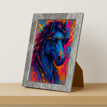 Cavallo Rock stampato su forex, cornice portafoto argento, misura 21x29.7