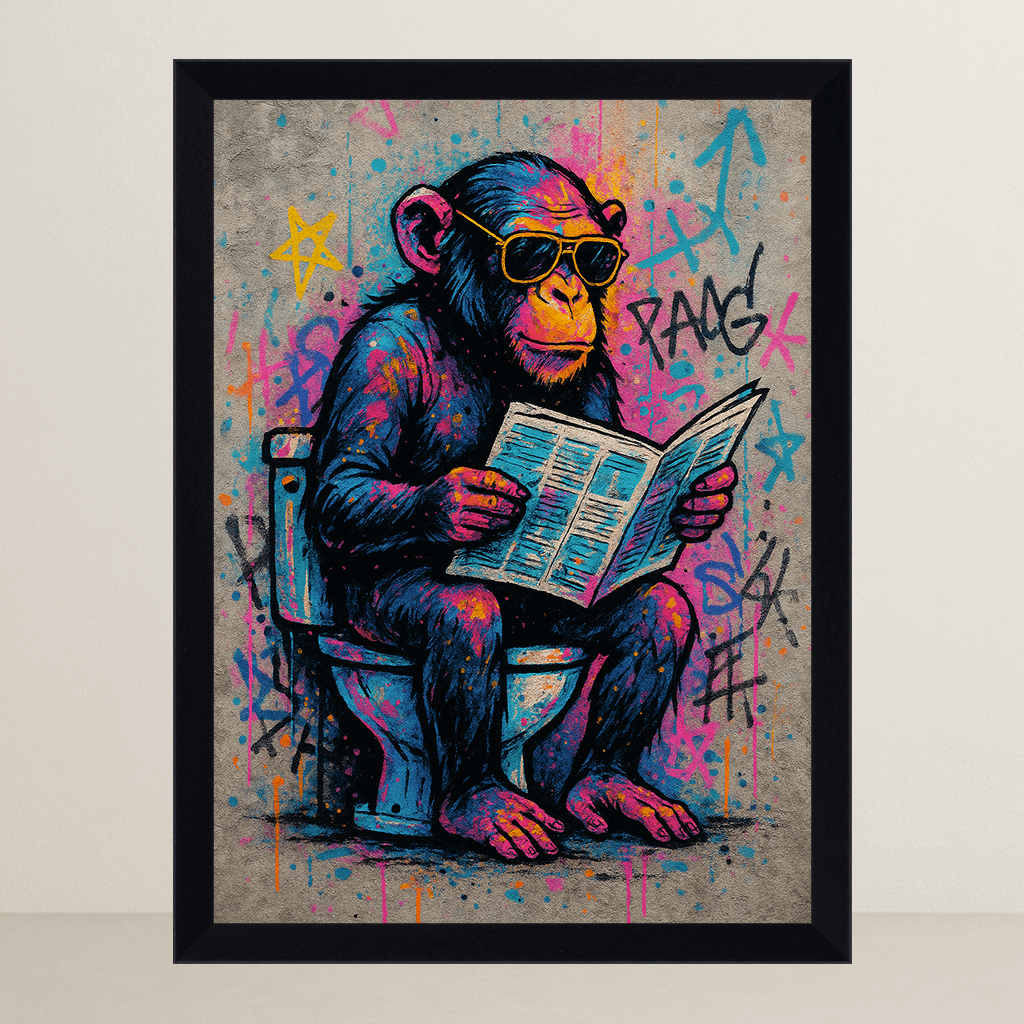 Scimmia WC stampato su forex, cornice FSC, disponibile in varie misure