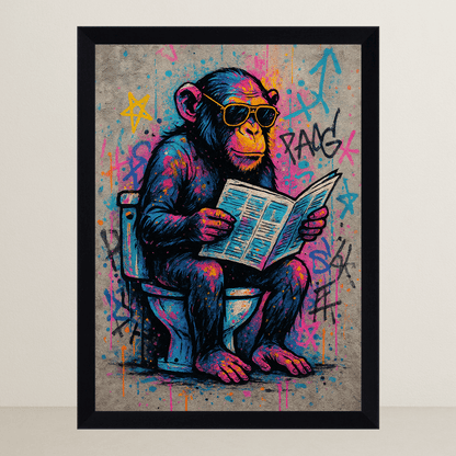 Scimmia WC stampato su forex, cornice FSC, disponibile in varie misure