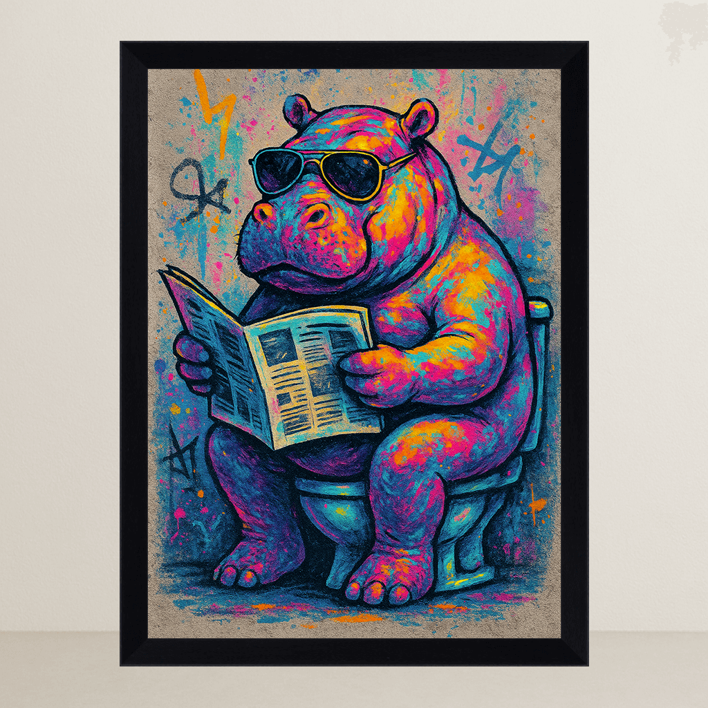 Ippopotamo WC stampato su forex, cornice FSC, disponibile in varie misure