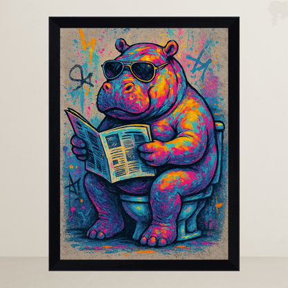 Ippopotamo WC stampato su forex, cornice FSC, disponibile in varie misure