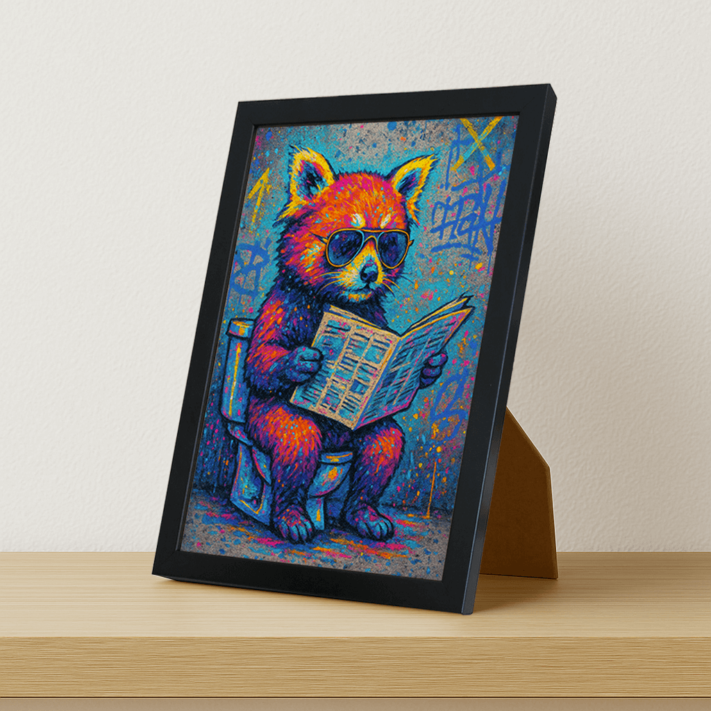 Panda Rosso WC stampato su forex, cornice portafoto nero, misura 21x29.7