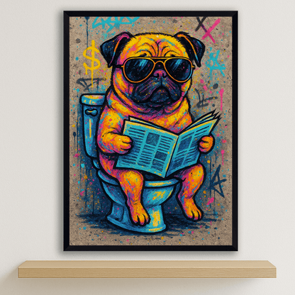 Carlino WC stampato su forex, cornice nero, disponibile in 30x40, 40x50 e 50x70 cm