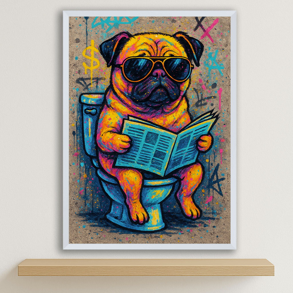 Carlino WC stampato su forex, cornice bianco, disponibile in 30x40, 40x50 e 50x70 cm