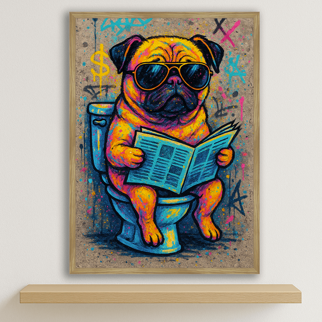 Carlino WC stampato su forex, cornice legno, disponibile in 30x40, 40x50 e 50x70 cm