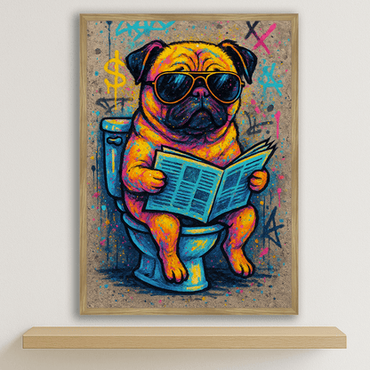 Carlino WC stampato su forex, cornice legno, disponibile in 30x40, 40x50 e 50x70 cm