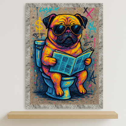 Carlino WC stampato su forex, cornice argento, disponibile in 30x40, 40x50 e 50x70 cm