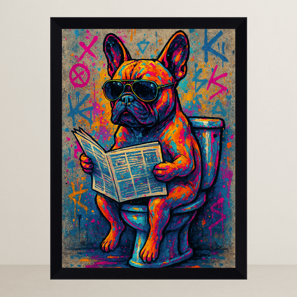 Bulldog WC stampato su forex, cornice FSC, disponibile in varie misure