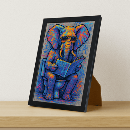 Elefante WC stampato su forex, cornice portafoto nero, misura 21x29.7