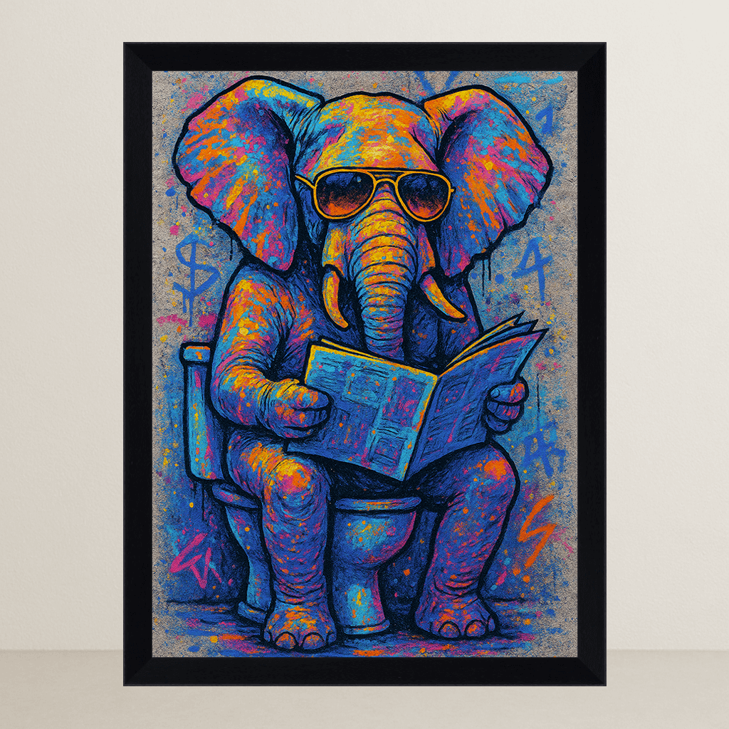 Elefante WC stampato su forex, cornice FSC, disponibile in varie misure