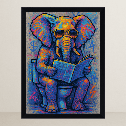 Elefante WC stampato su forex, cornice FSC, disponibile in varie misure