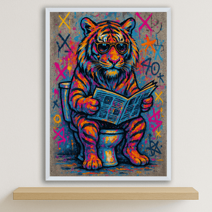 Tigre WC stampato su forex, cornice bianco, disponibile in 30x40, 40x50 e 50x70 cm