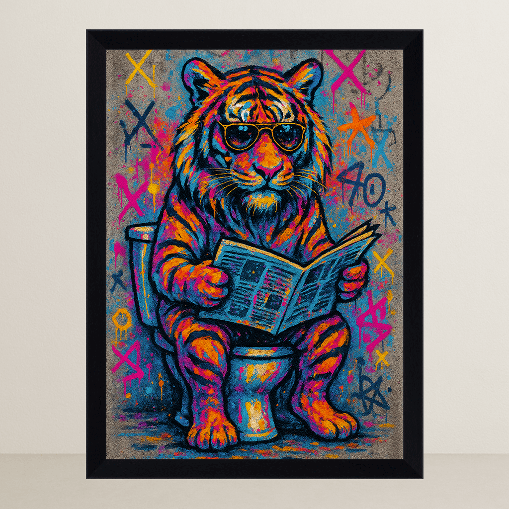 Tigre WC stampato su forex, cornice FSC, disponibile in varie misure