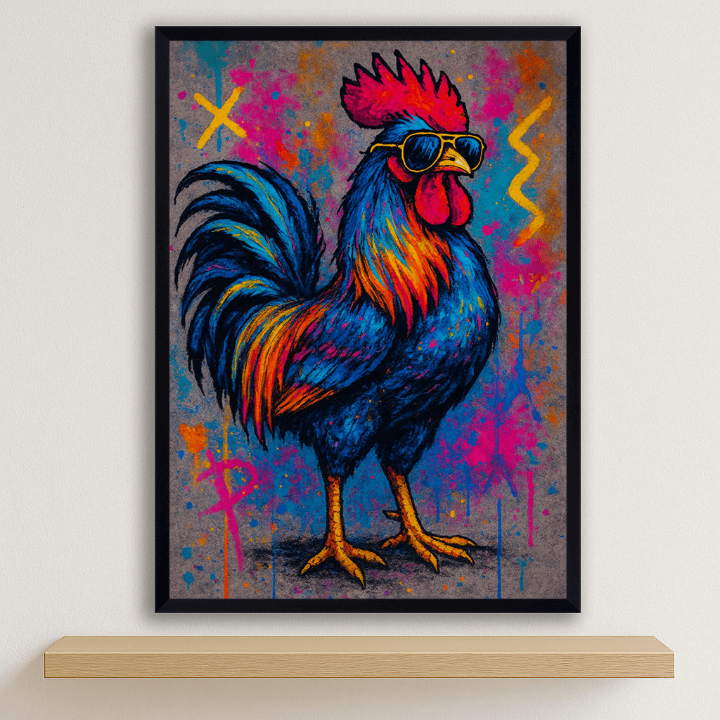 Gallo Boss stampato su forex, cornice nero, disponibile in 30x40, 40x50 e 50x70 cm